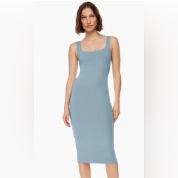 BABATON By Aritzia SZ L Contour Body Con Square Neck Lined Sleeveless Midi Dress - Picture 1 of 8